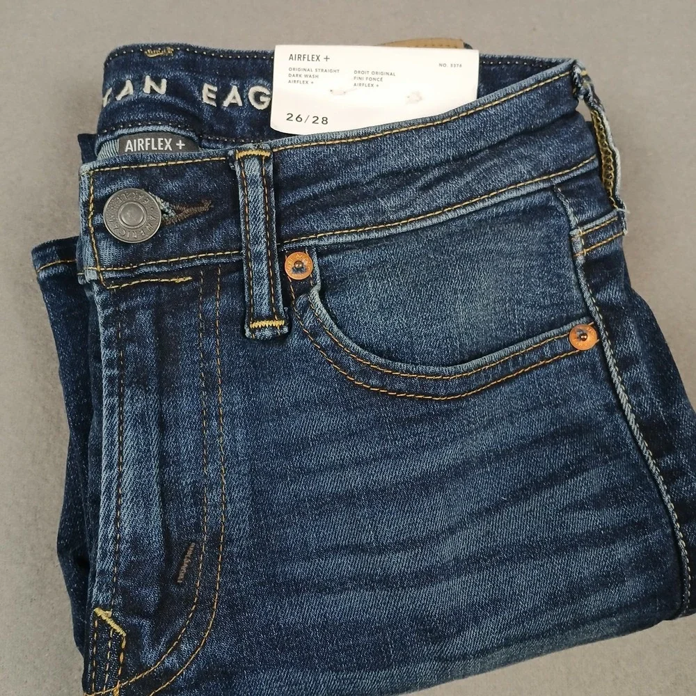 NWT American Eagle Jeans‎ Men's 26x28 Original Straight Dark Wash Airflex